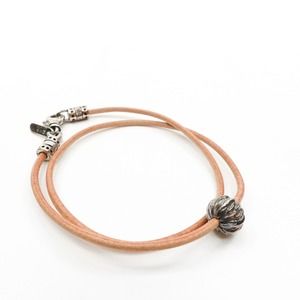 King Baby Brown Double Wrap Leather Cord Bracelet Feather Bead Charm Silver .925